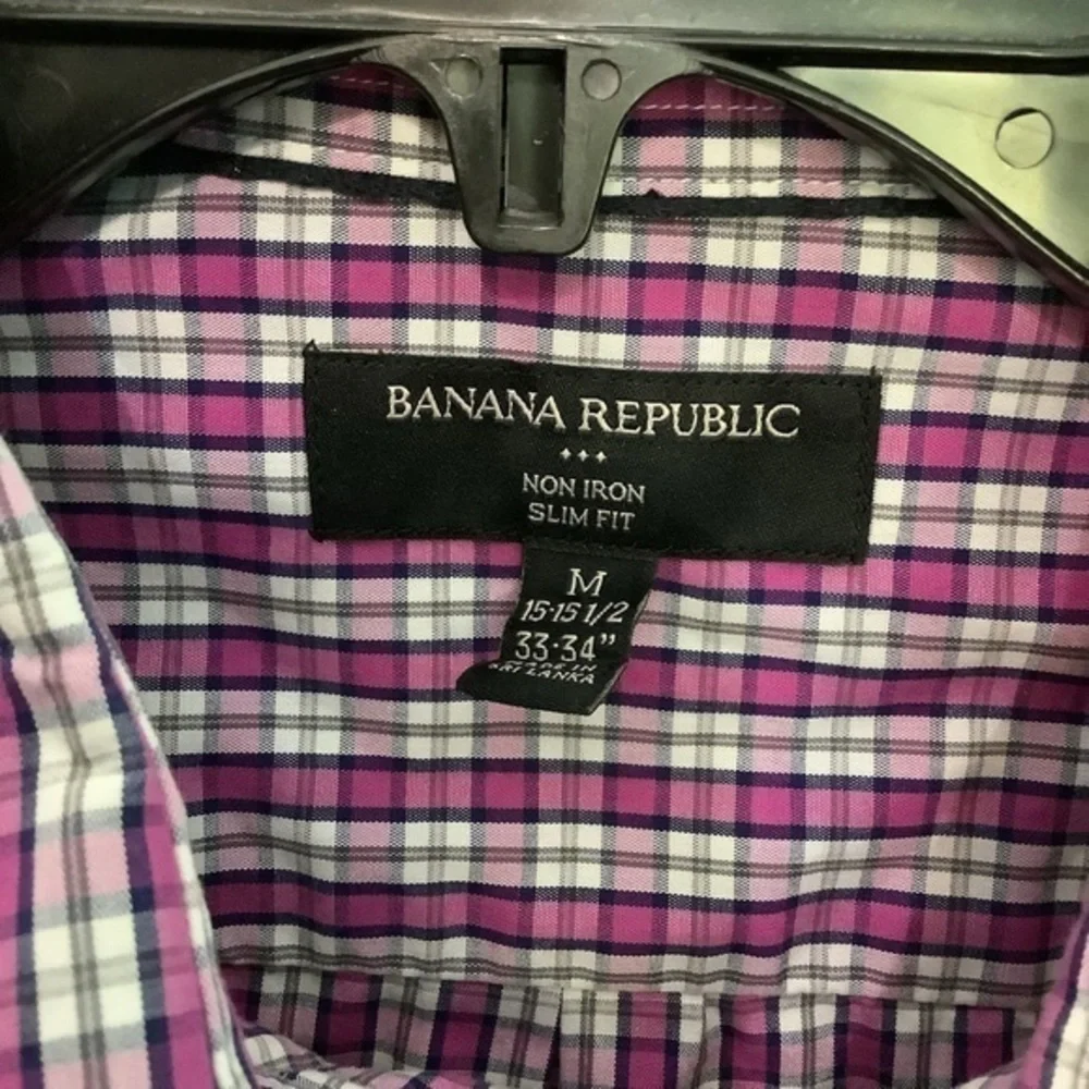 Banana Republic Long Sleeve Non Iron Slim Fit Pink Checkered Shirt‎ Medium